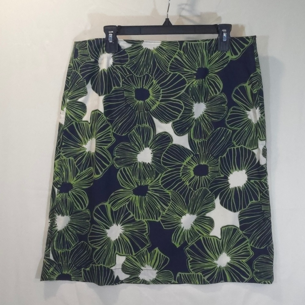GH Bass Heritage Collection Floral Skirt Navy Blue Green Cotton Women's 12
